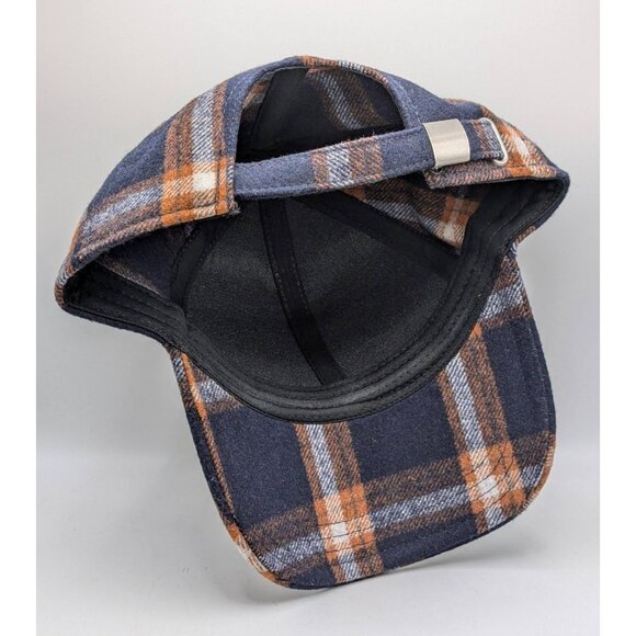 American Eagle Aerie Cheers Plaid Adjustable Strap Hat Cap Orange Blue Flannel - Picture 4 of 5